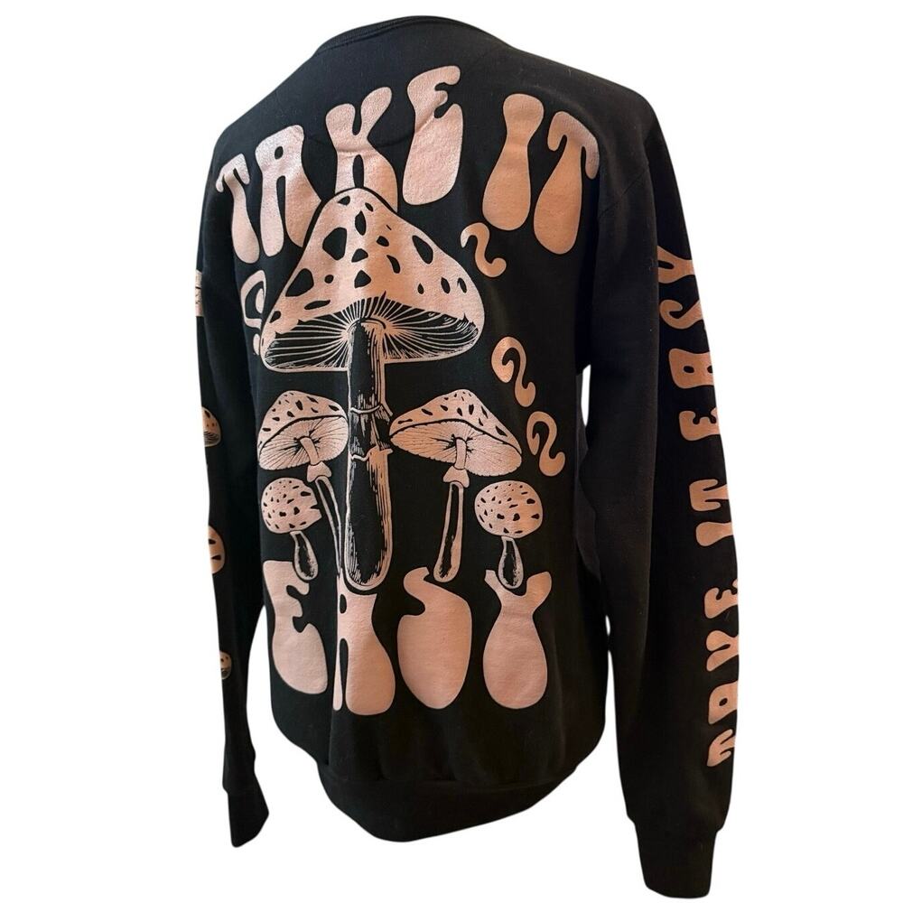 Obsessive Love Mushroom Graphic Sweatshirt XS Black Long Sleeve Cottagecore